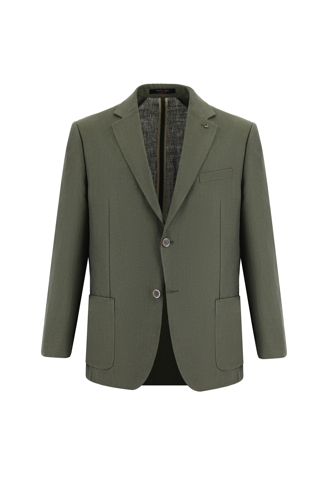 Açık Haki Slim Fit Dar Kesim Desenli Keten Ceket