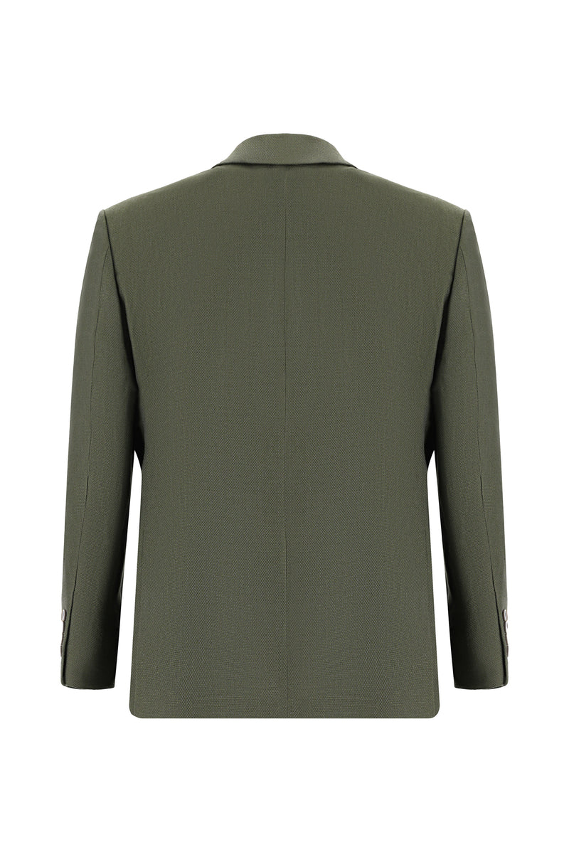 Açık Haki Slim Fit Dar Kesim Desenli Keten Ceket