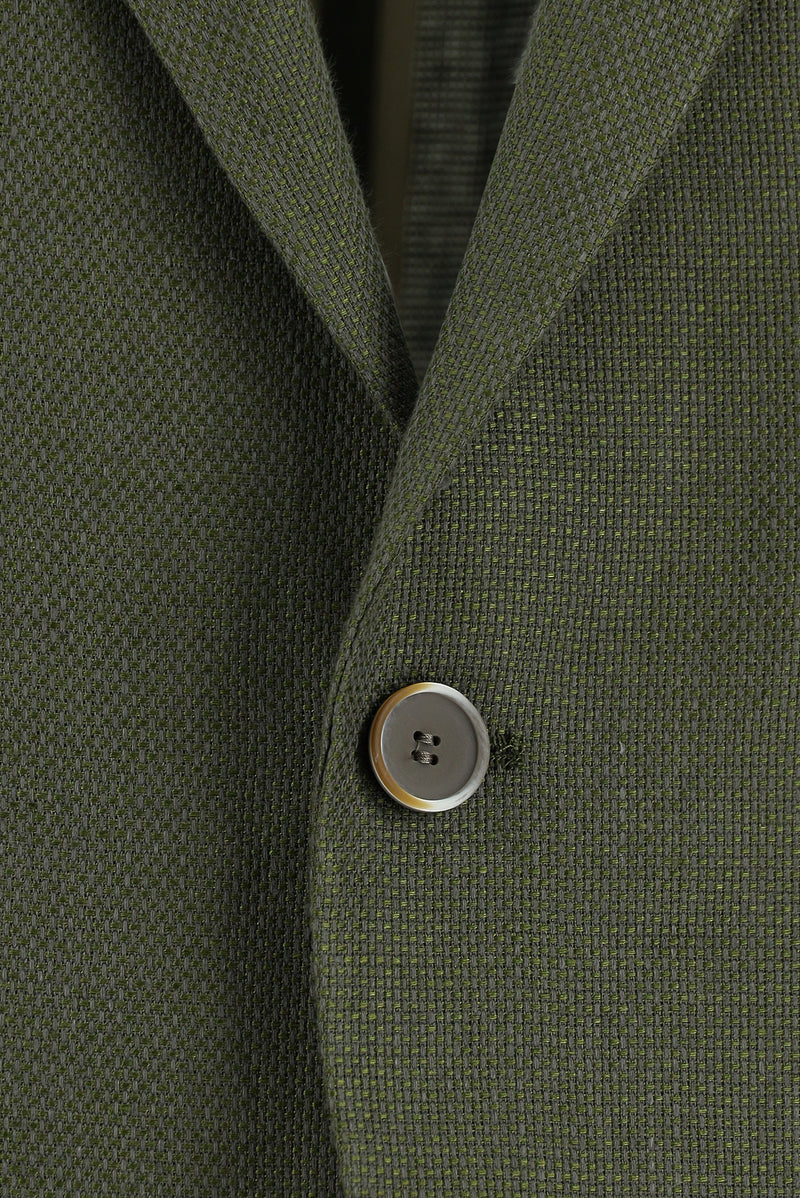 Açık Haki Slim Fit Dar Kesim Desenli Keten Ceket