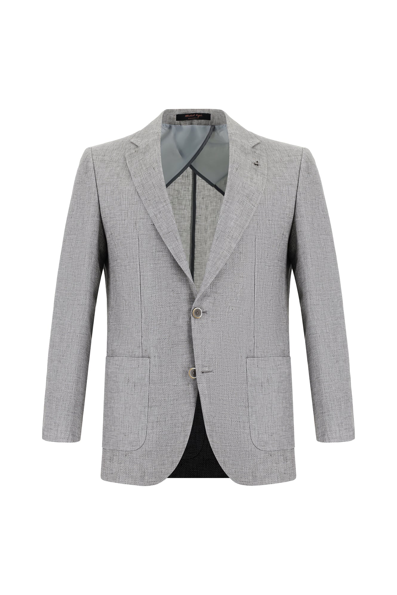 Orta Gri Regular Fit Desenli Keten Ceket