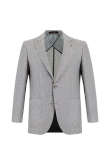 Orta Gri Regular Fit Desenli Keten Ceket