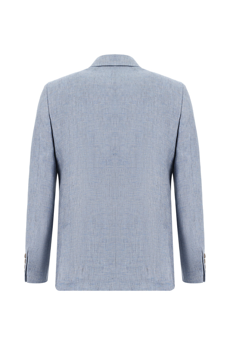 Açık Mavi Regular Fit Desenli Keten Ceket