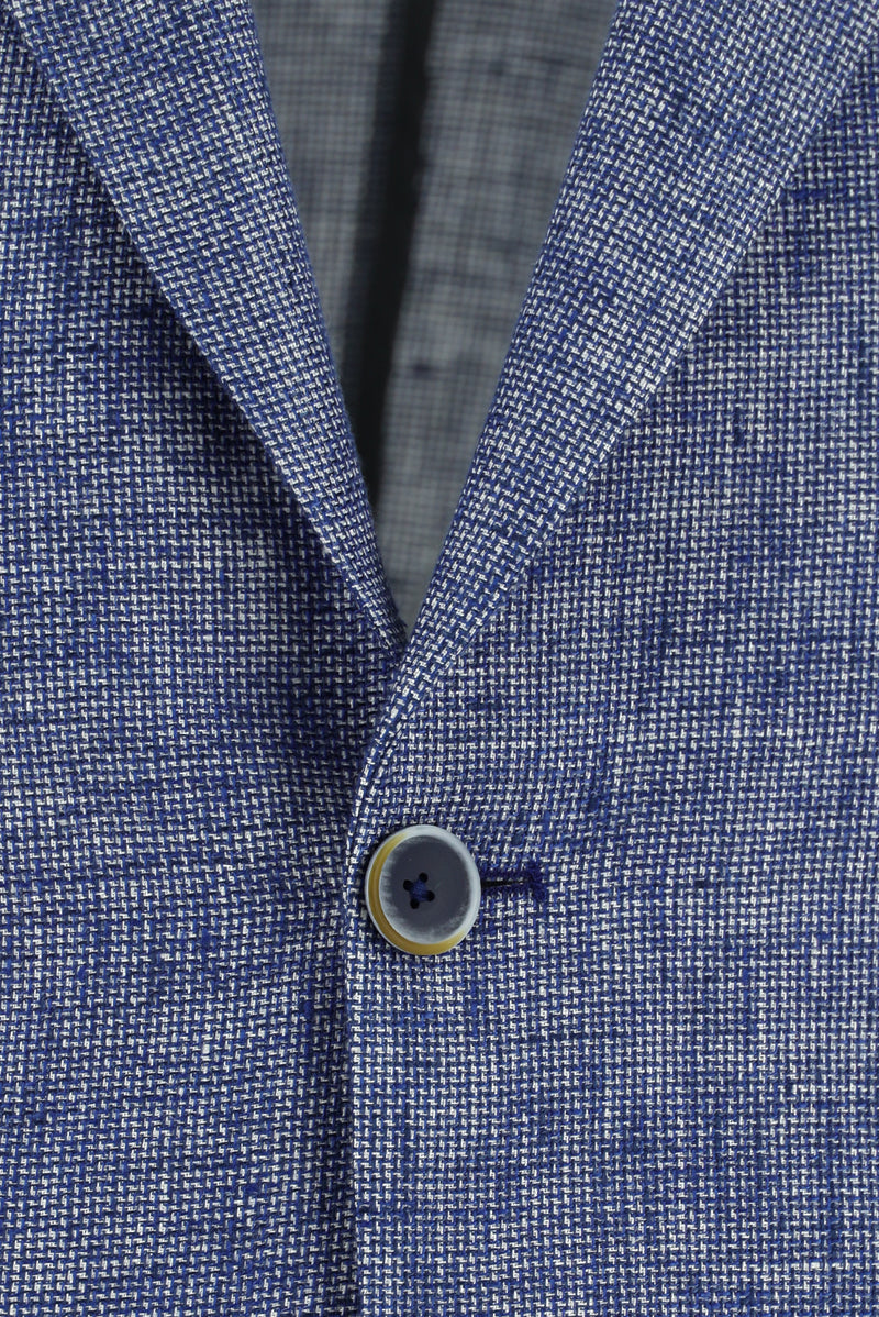 Koyu Mavi  Regular Fit Desenli Keten Ceket