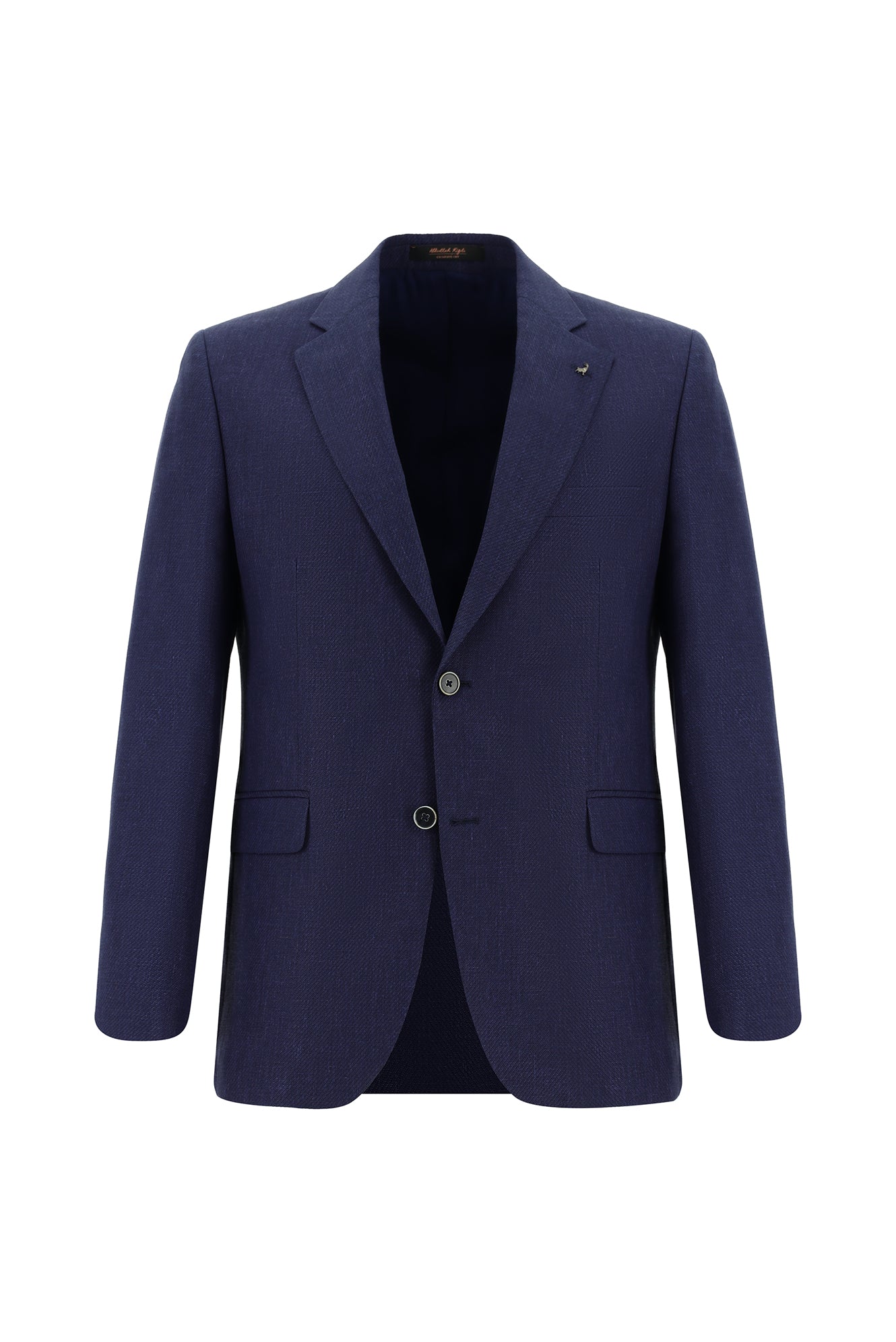 Orta Lacivert Slim Fit Dar Kesim Klasik Keten Ceket