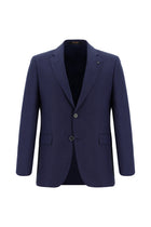 Orta Lacivert Slim Fit Dar Kesim Klasik Keten Ceket