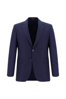 Orta Lacivert Slim Fit Dar Kesim Klasik Keten Ceket
