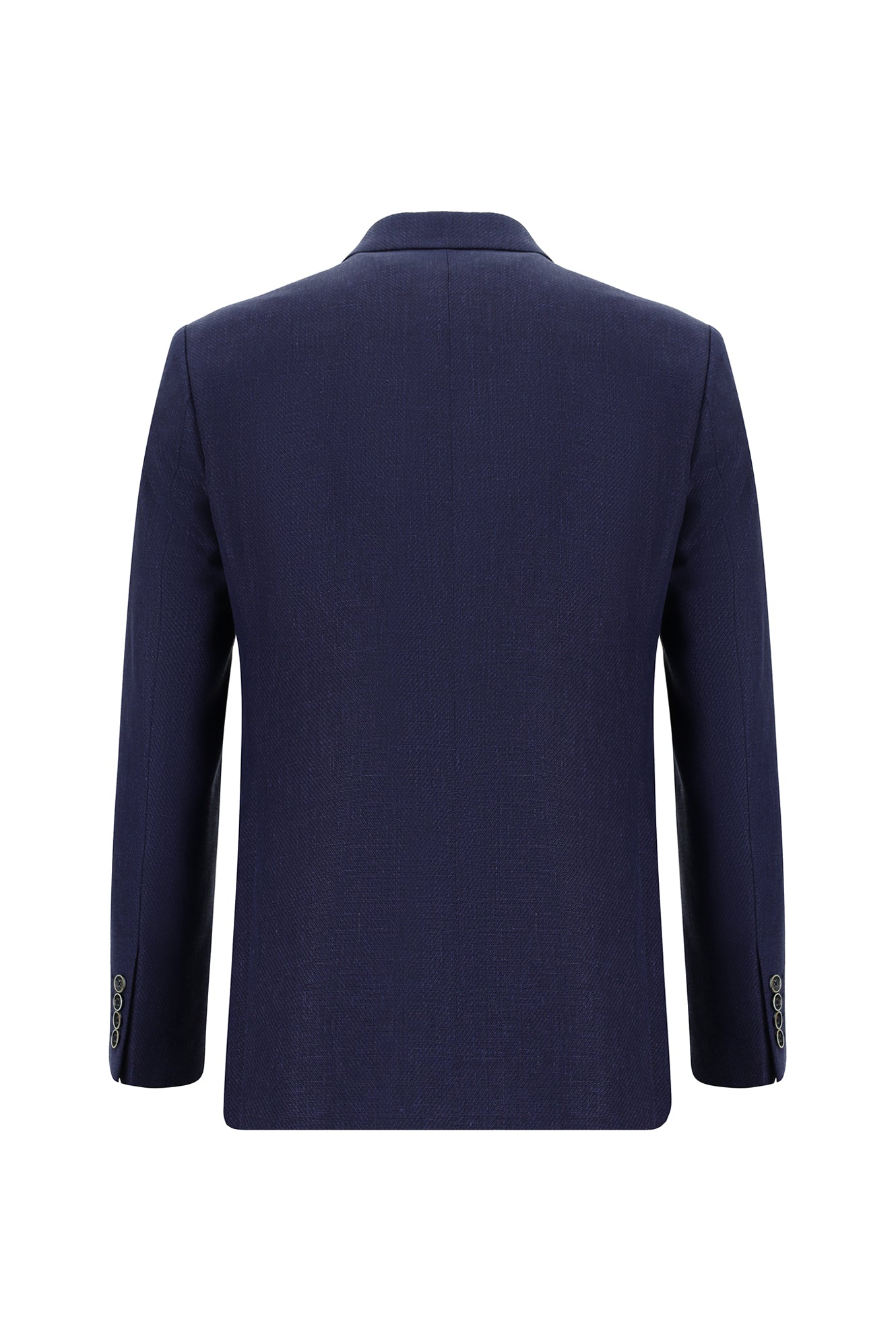 Orta Lacivert Slim Fit Dar Kesim Klasik Keten Ceket