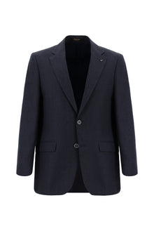 Koyu Lacivert Slim Fit Dar Kesim Klasik Keten Ceket