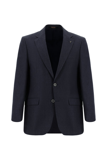 Koyu Lacivert Slim Fit Dar Kesim Klasik Keten Ceket