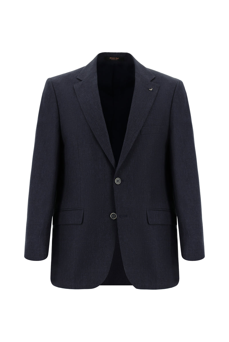 Koyu Lacivert Slim Fit Dar Kesim Klasik Keten Ceket