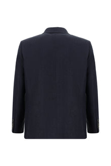 Koyu Lacivert Slim Fit Dar Kesim Klasik Keten Ceket
