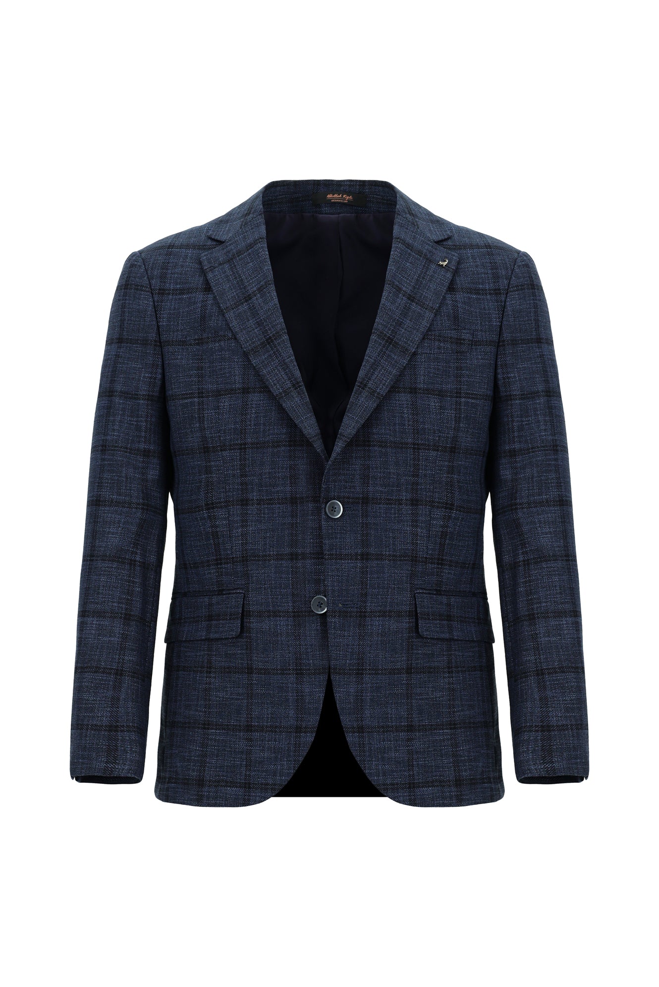 Koyu Lacivert Slim Fit Dar Kesim Ekose Ceket