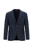 Koyu Lacivert Slim Fit Dar Kesim Ekose Ceket