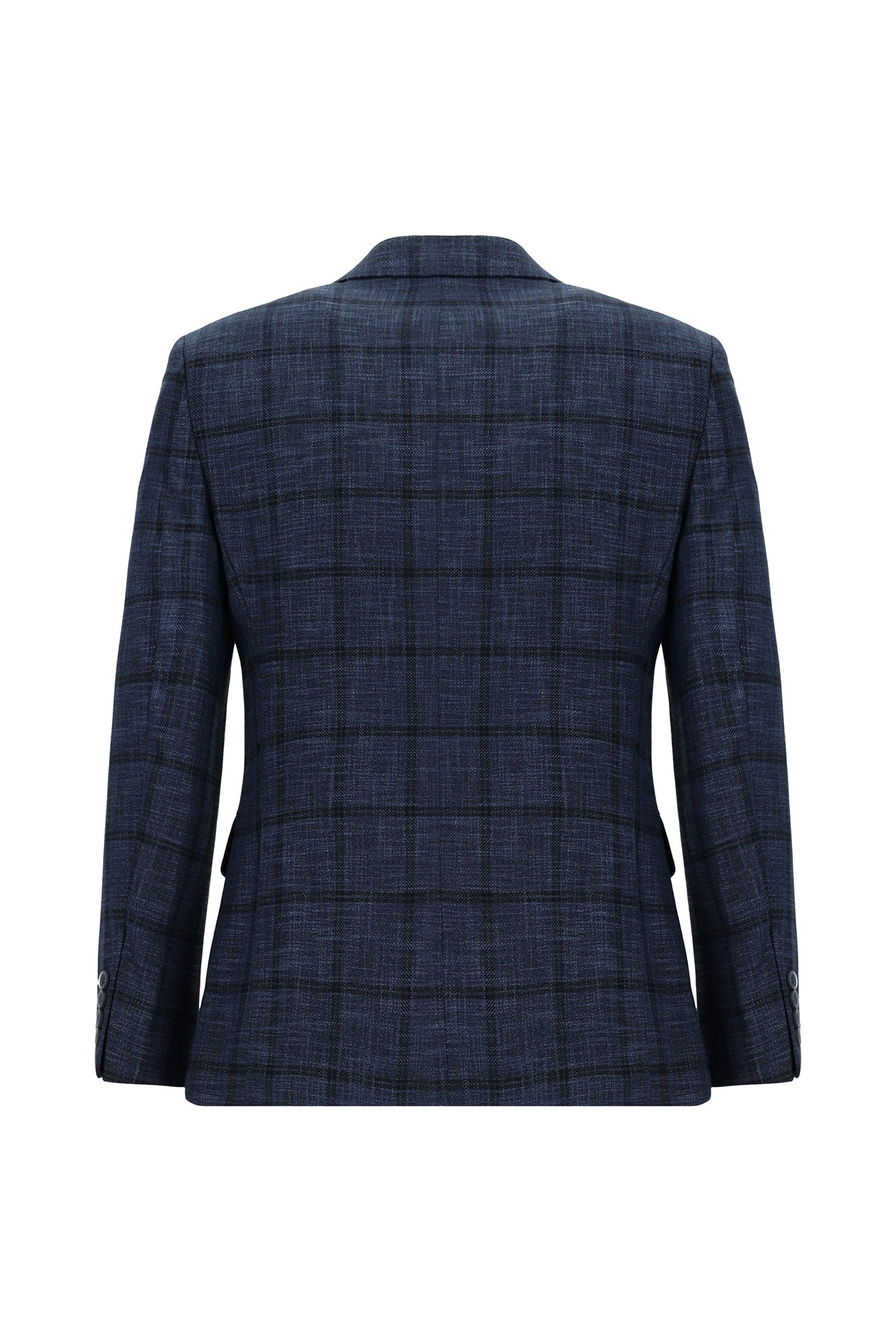 Koyu Lacivert Slim Fit Dar Kesim Ekose Ceket