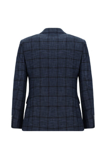 Koyu Lacivert Slim Fit Dar Kesim Ekose Ceket