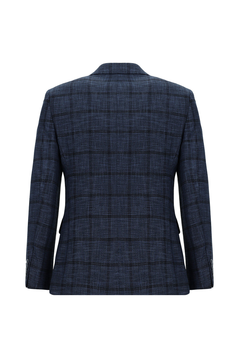 Koyu Lacivert Relaxed Fit Rahat Kesim Ekose Ceket