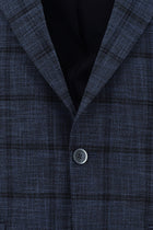 Koyu Lacivert Slim Fit Dar Kesim Ekose Ceket