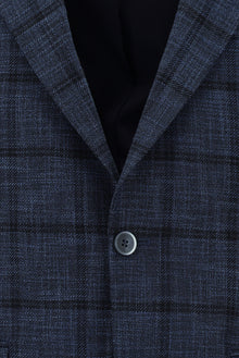 Koyu Lacivert Slim Fit Dar Kesim Ekose Ceket