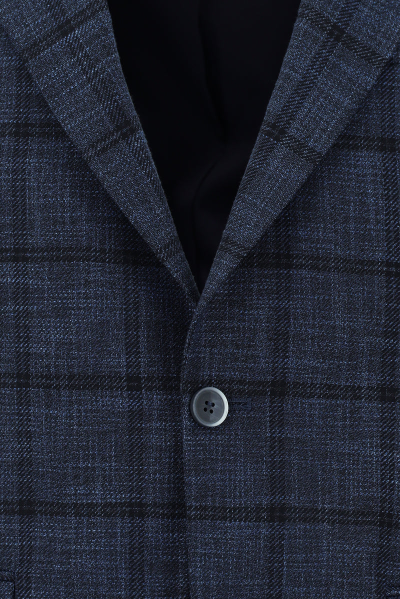 Koyu Lacivert Relaxed Fit Rahat Kesim Ekose Ceket