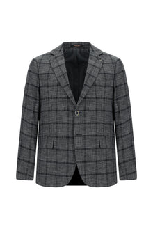Koyu Antrasit 7 Drop Slim Fit Dar Kesim Ekose Ceket-Abdullah Ki??l?