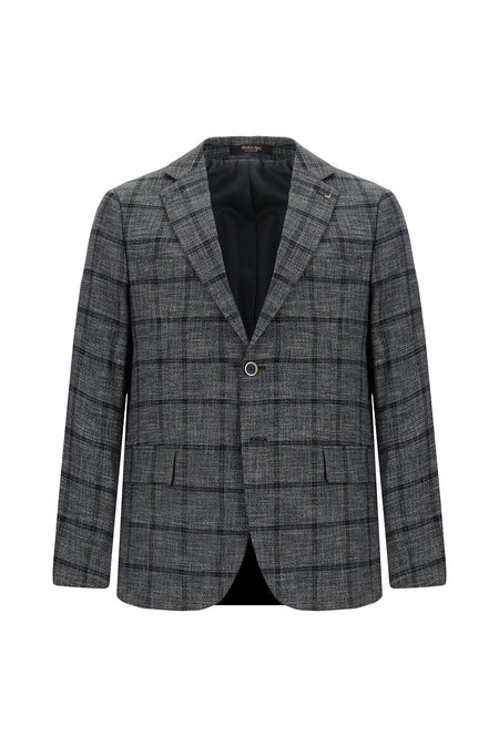 Koyu Antrasit 7 Drop Slim Fit Dar Kesim Ekose Ceket-Abdullah Ki??l?