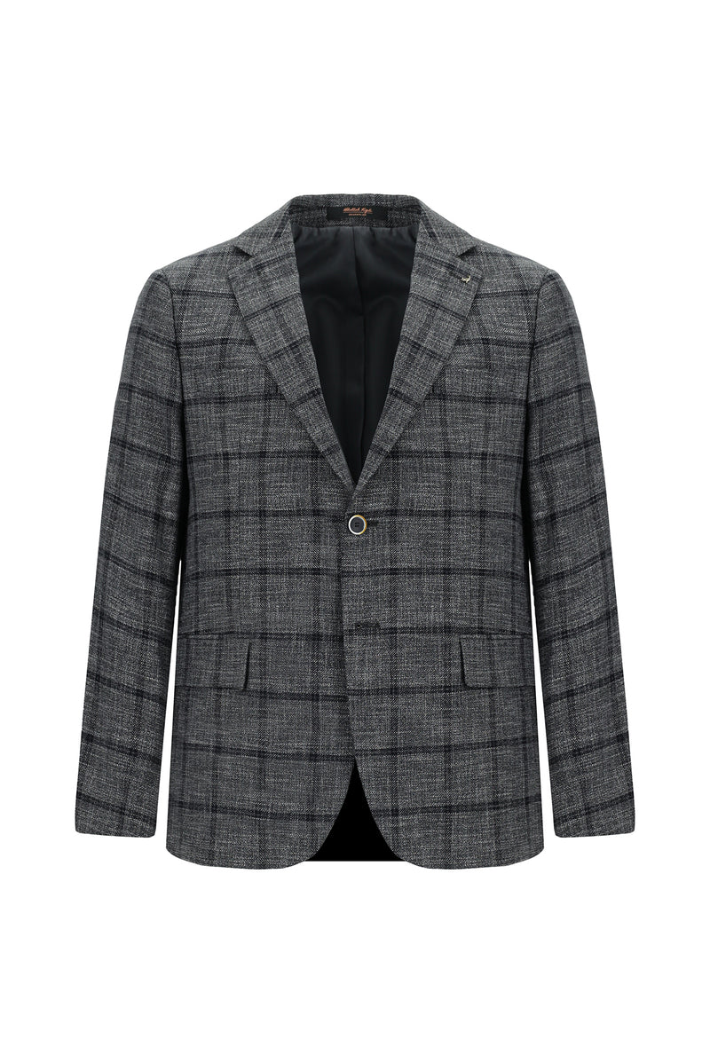 Koyu Antrasit Slim Fit Dar Kesim Ekose Ceket