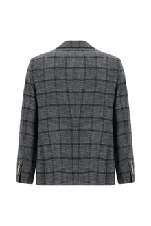 Koyu Antrasit Slim Fit Dar Kesim Ekose Ceket