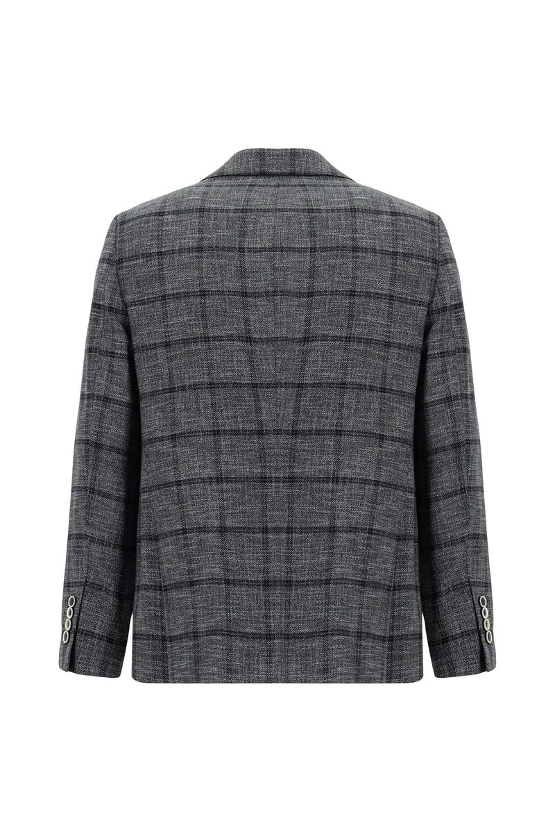 Koyu Antrasit Slim Fit Dar Kesim Ekose Ceket