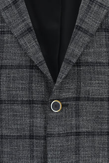Koyu Antrasit Slim Fit Dar Kesim Ekose Ceket