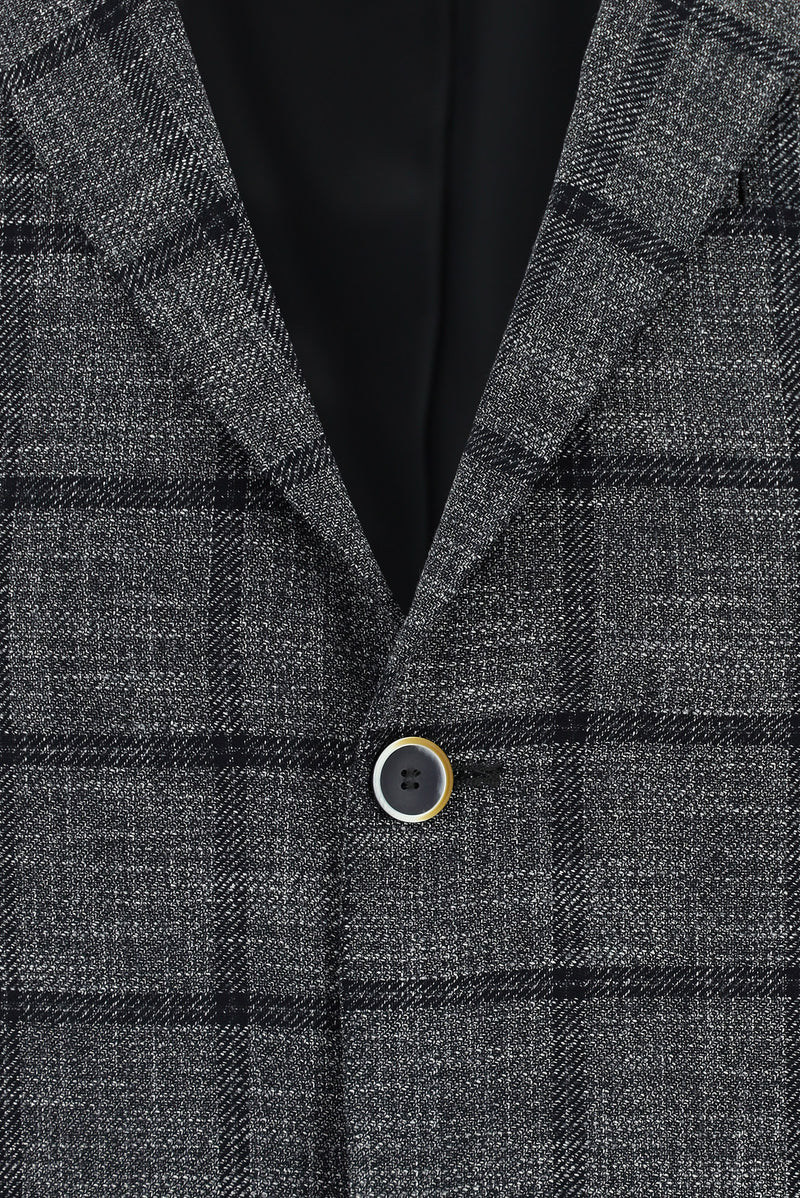 Koyu Antrasit Slim Fit Dar Kesim Ekose Ceket