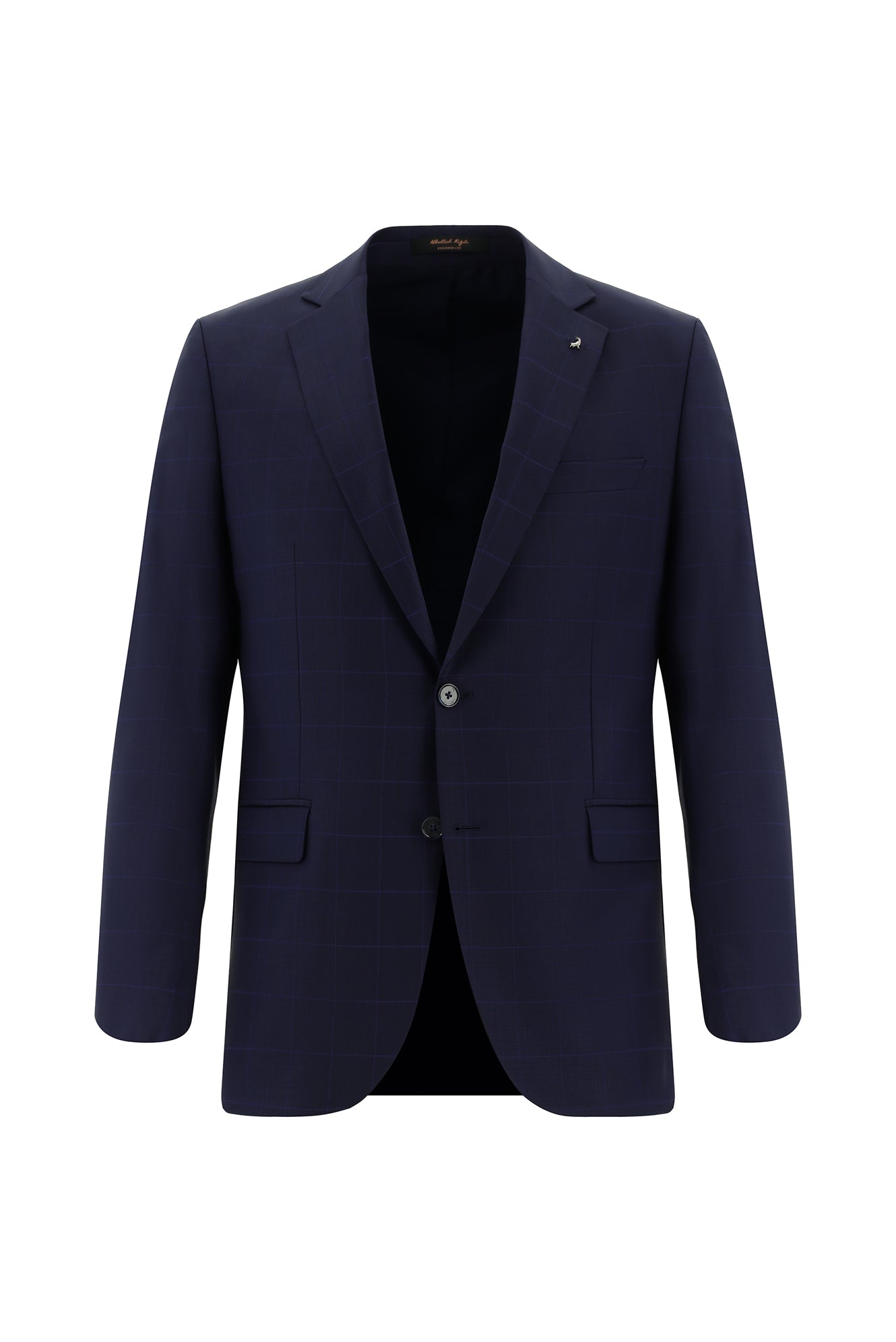 Orta Lacivert 6 Drop Regular Fit Standart Kesim Yünlü Kareli Ceket-Abdullah Ki??l?