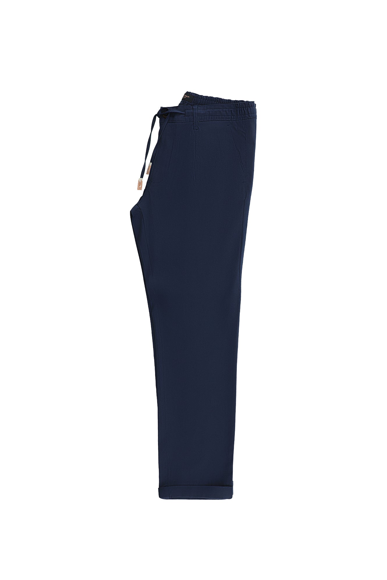 Orta Lacivert Regular Fit Likralı Beli Lastikli İpli Pantolon