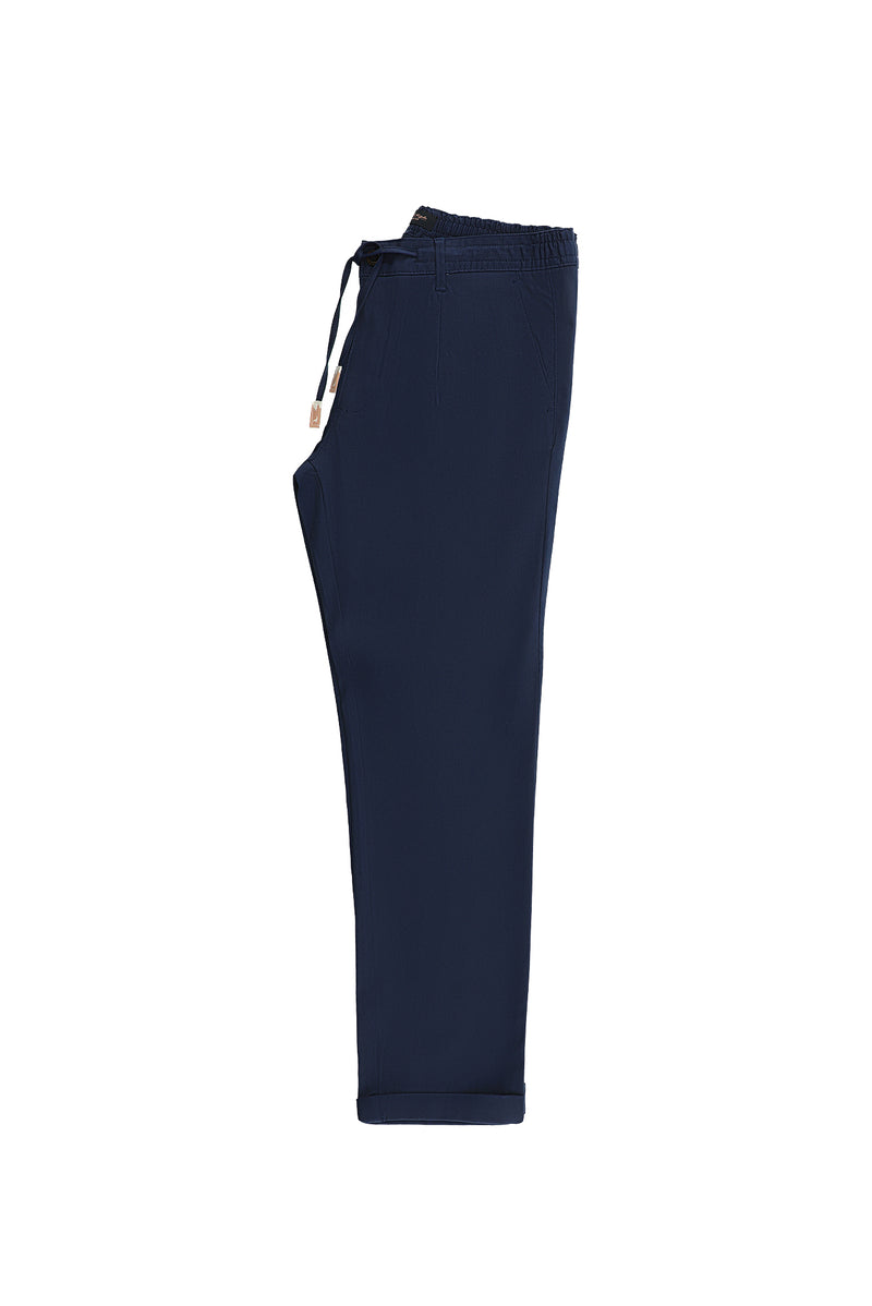 Orta Lacivert Regular Fit Likralı Beli Lastikli İpli Pantolon
