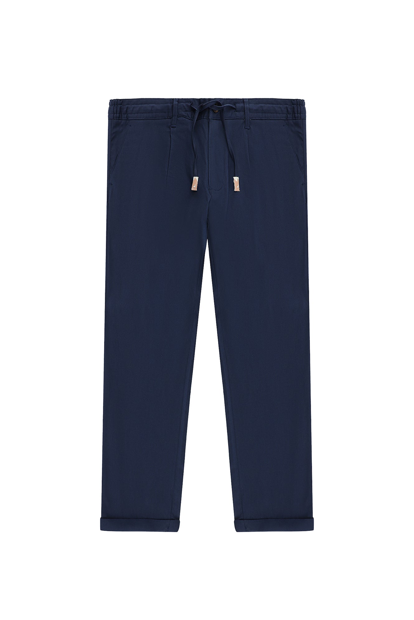 Orta Lacivert Regular Fit Likralı Beli Lastikli İpli Pantolon