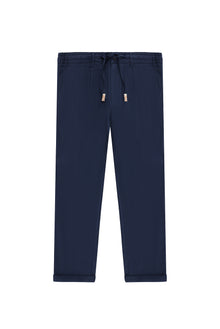 Orta Lacivert Regular Fit Likralı Beli Lastikli İpli Pantolon