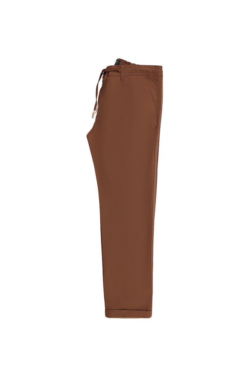 Acı Kahve Regular Fit Likralı Beli Lastikli İpli Pantolon