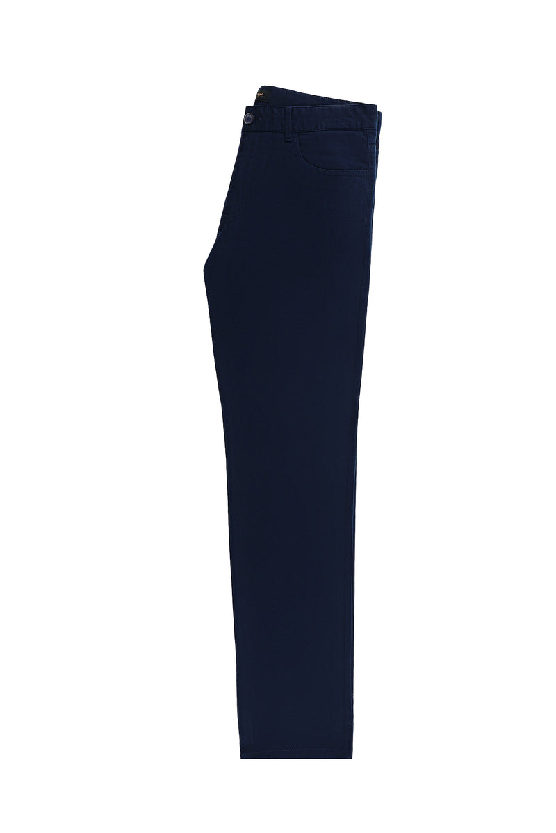 Orta Lacivert Regular Fit Likralı Kanvas / Chino Pantolon