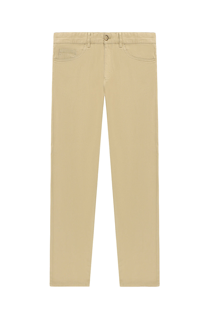 Koyu Bej Regular Fit Likralı Kanvas / Chino Pantolon