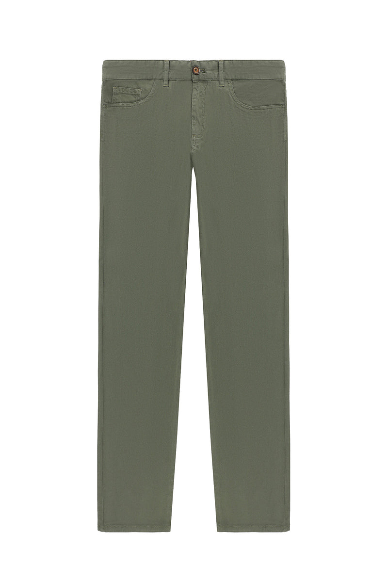 Orta Haki Regular Fit Likralı Kanvas / Chino Pantolon