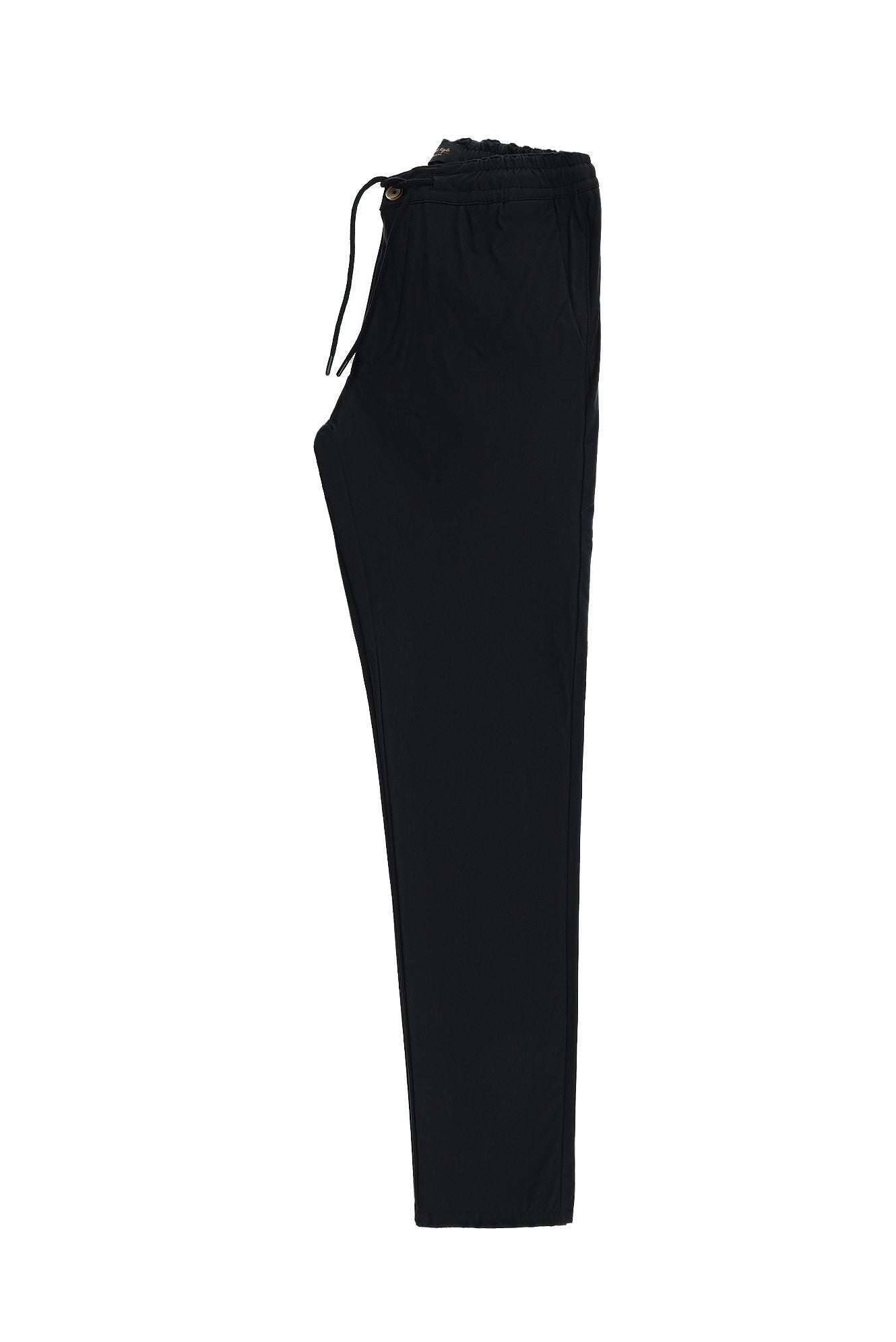 Siyah Slim Fit Dar Kesim Likralı Beli Lastikli İpli Pantolon