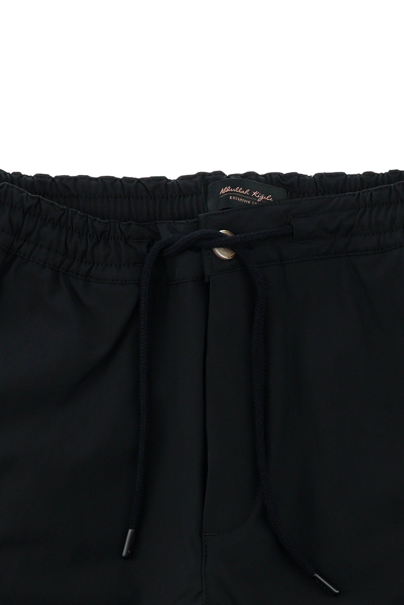 Siyah Slim Fit Dar Kesim Likralı Beli Lastikli İpli Pantolon