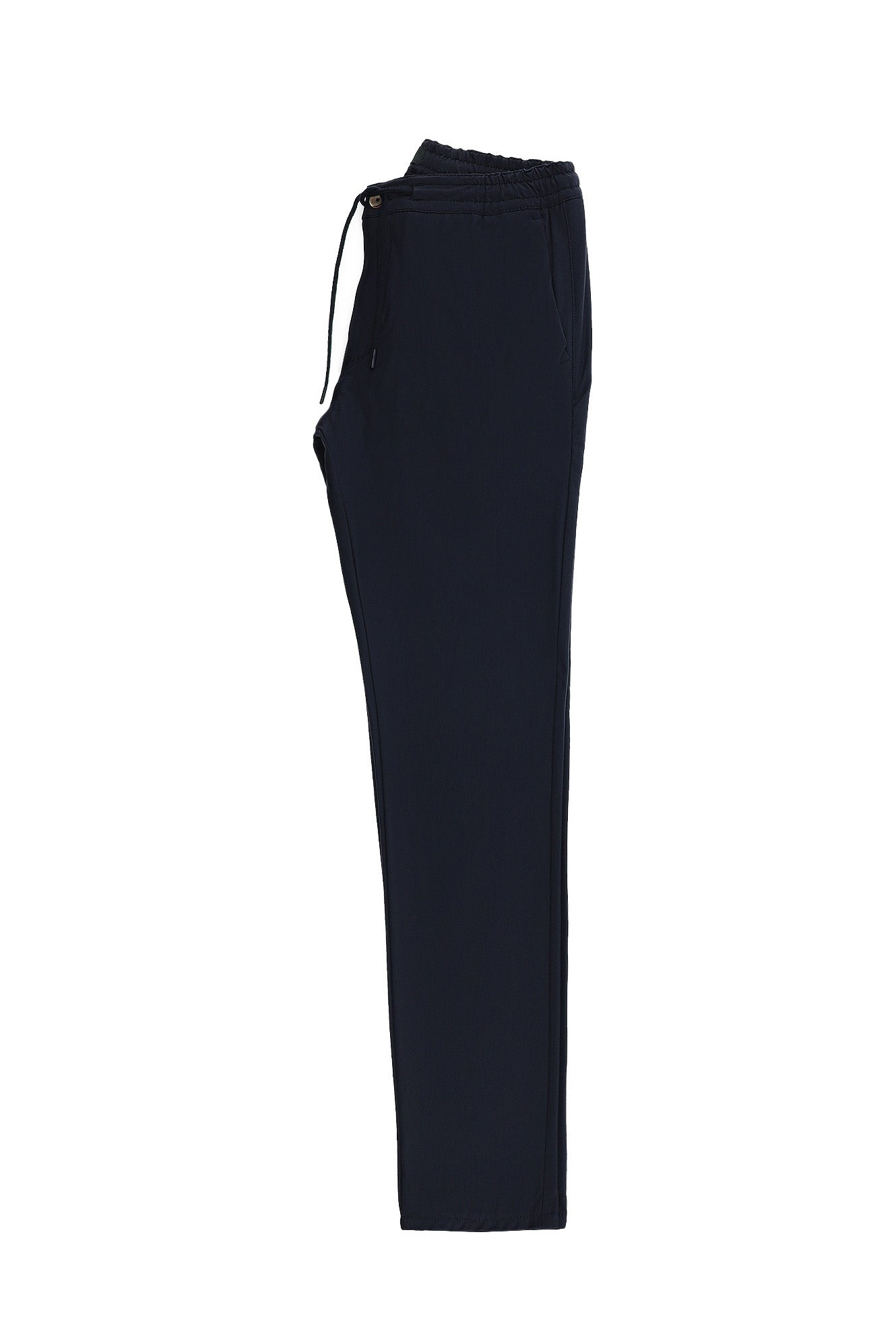 Koyu Lacivert Slim Fit Dar Kesim Likralı Beli Lastikli İpli Pantolon