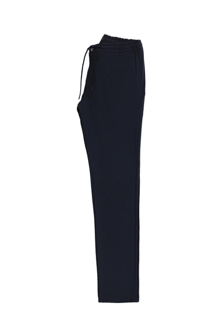 Koyu Lacivert Slim Fit Dar Kesim Likralı Beli Lastikli İpli Pantolon