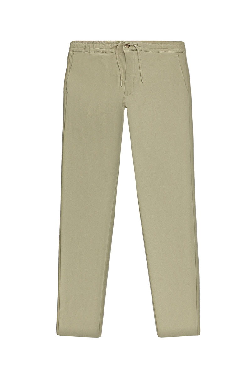 Açık Bej Slim Fit Dar Kesim Likralı Beli Lastikli İpli Pantolon