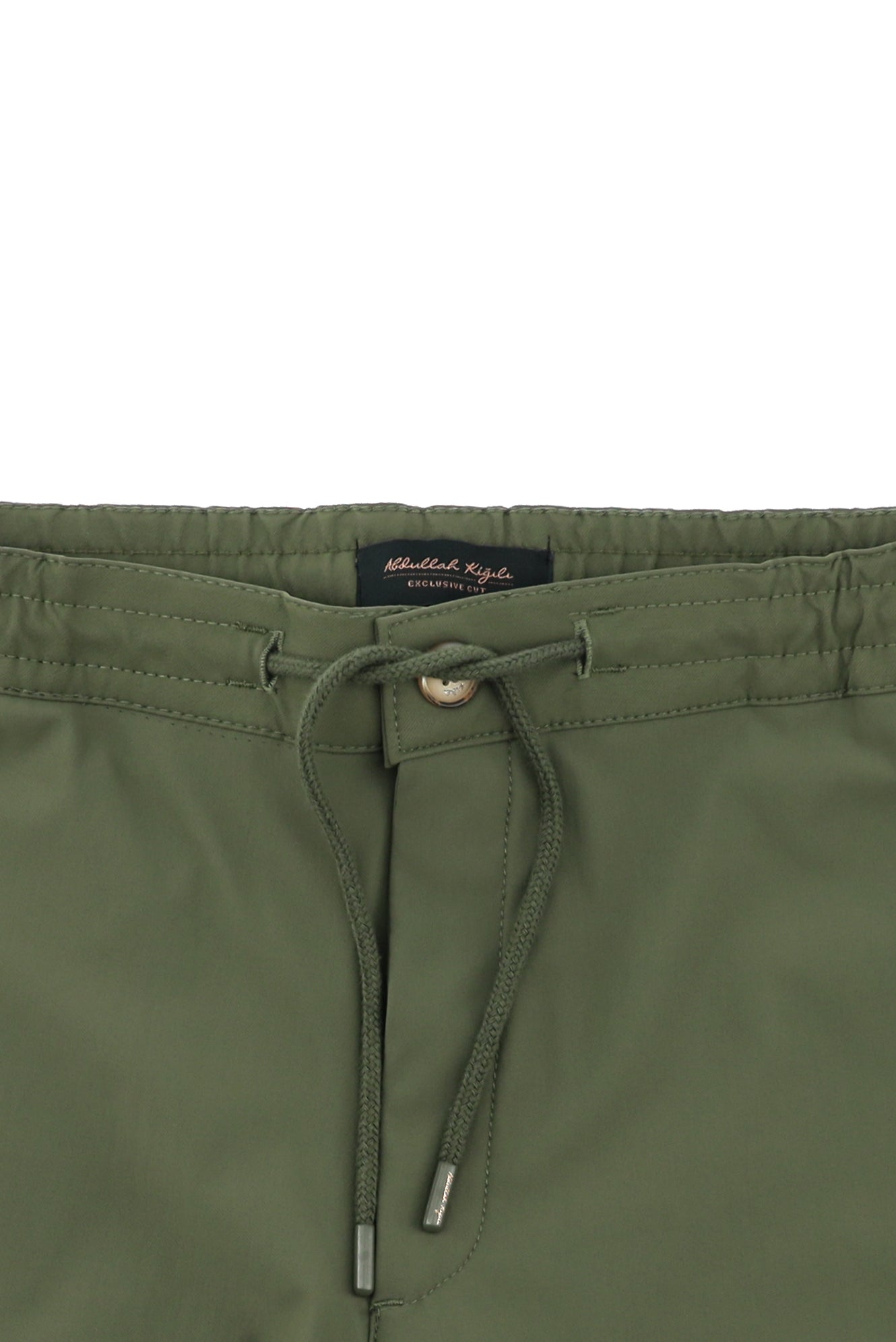 Orta Haki Slim Fit Dar Kesim Likralı Beli Lastikli İpli Pantolon