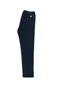 Orta Lacivert Regular Fit Standart Kesim Beli Lastikli ?pli Pamuklu Keten Pantolon-Abdullah Ki??l?