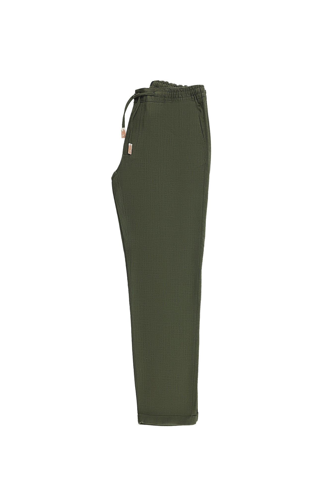 Orta Haki Regular Fit Standart Kesim Beli Lastikli ?pli Pamuklu Keten Pantolon-Abdullah Ki??l?