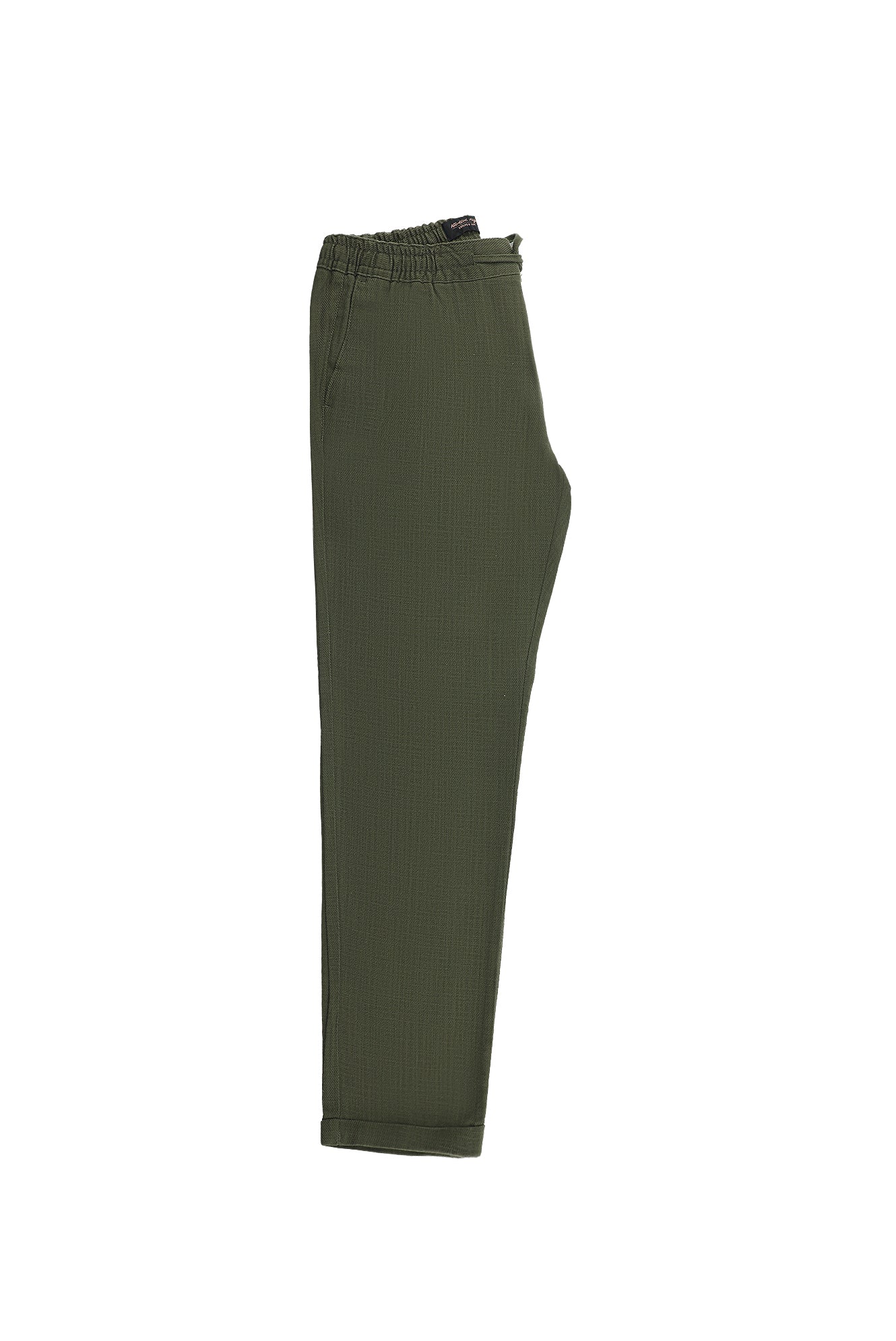 Orta Haki Regular Fit Standart Kesim Beli Lastikli ?pli Pamuklu Keten Pantolon-Abdullah Ki??l?