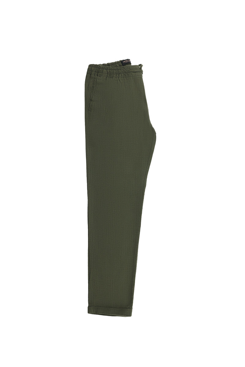 Orta Haki Regular Fit Standart Kesim Beli Lastikli ?pli Pamuklu Keten Pantolon-Abdullah Ki??l?