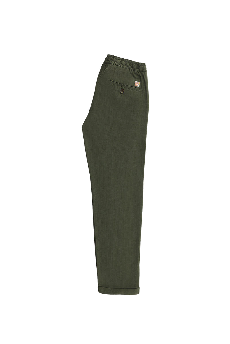 Orta Haki Regular Fit Standart Kesim Beli Lastikli ?pli Pamuklu Keten Pantolon-Abdullah Ki??l?